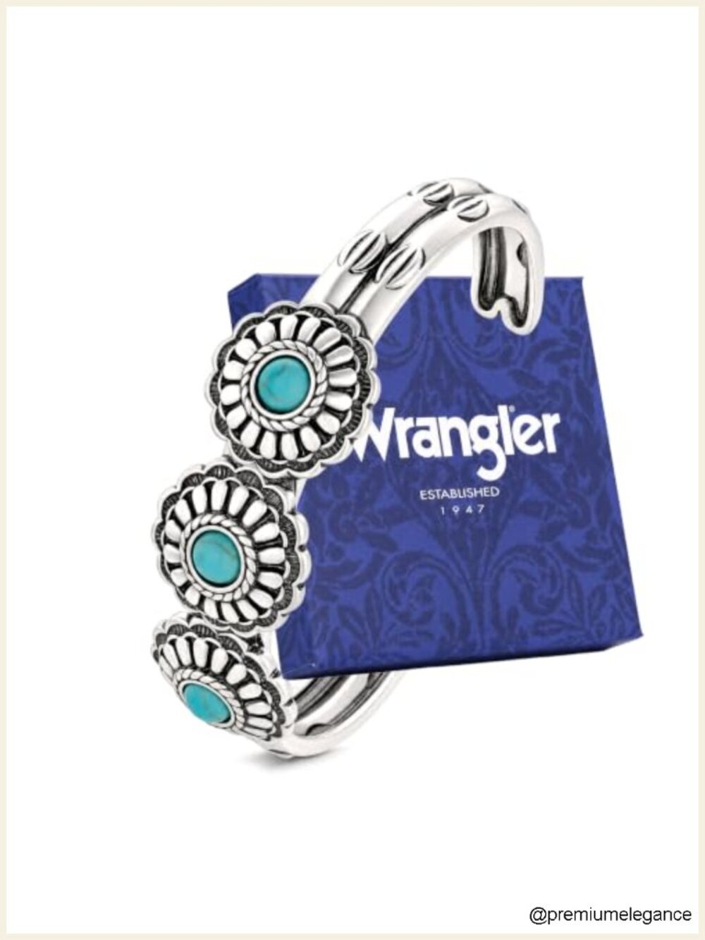 Wrangler Silver Turquoise Flower Concho Cuff Bracelet Adjustable Stackable